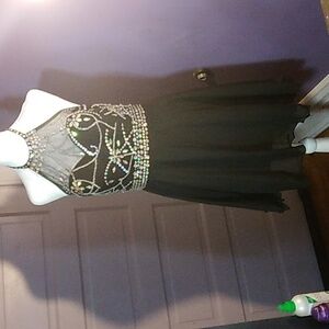 TOPDRESS Prom halter top backless evening short gown black sz10/12, beaded